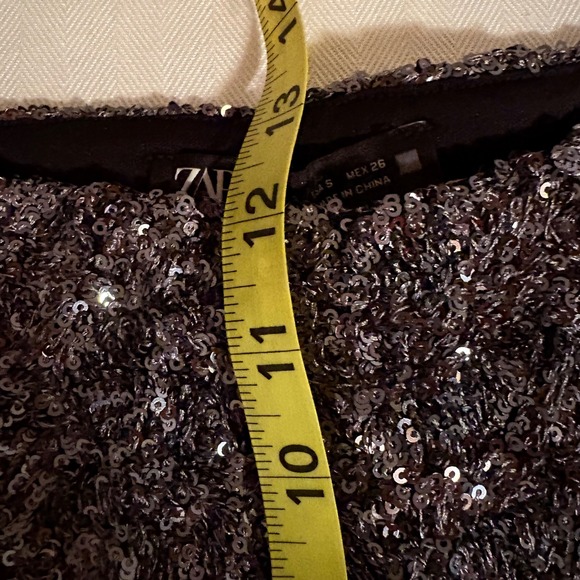 Zara Womens Dark Silver Sequin Flare Stretch Pants Sparkly Glitter Party SZ S - Picture 16 of 16